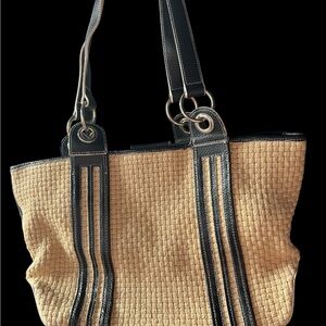 Maxx New York beige woven hobo handbag paisley interior